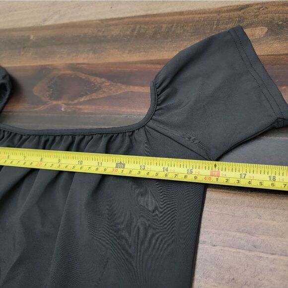 Bodysuit Short Sleeve Off Shoulder Square Neck Solid Black Stretch Plus Size 2XL - Picture 3 of 4